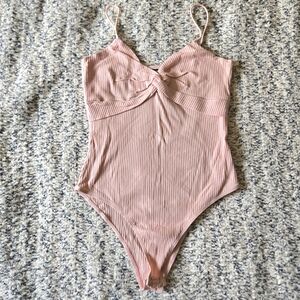 Sweetheart Top Pink Ribbed Bodysuit